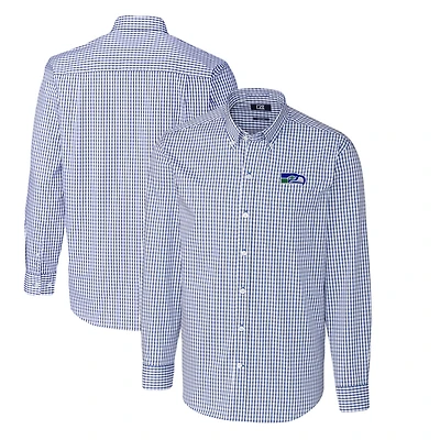 Chemise boutonnée à manches longues pour homme Cutter & Buck Royal Seattle Seahawks Throwback Logo Easy Care Stretch Gingham Big Tall