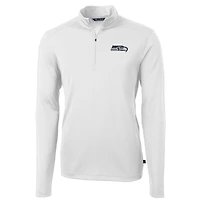 Men's Cutter & Buck White Seattle Seahawks Virtue Eco Pique Recycled Quarter-Zip Pullover Jacket