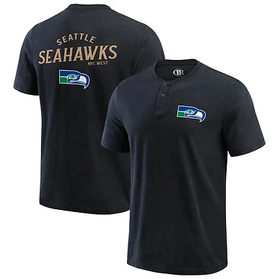 T-shirt Henley délavé noir pour homme, collection Darius Rucker par Fanatics, Seattle Seahawks
