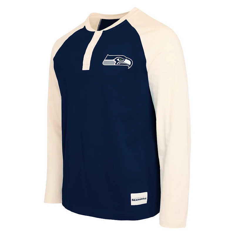 Men's Darius Rucker Collection by Fanatics College Navy/Cream Seattle Seahawks Henley Long Sleeve T-Shirt