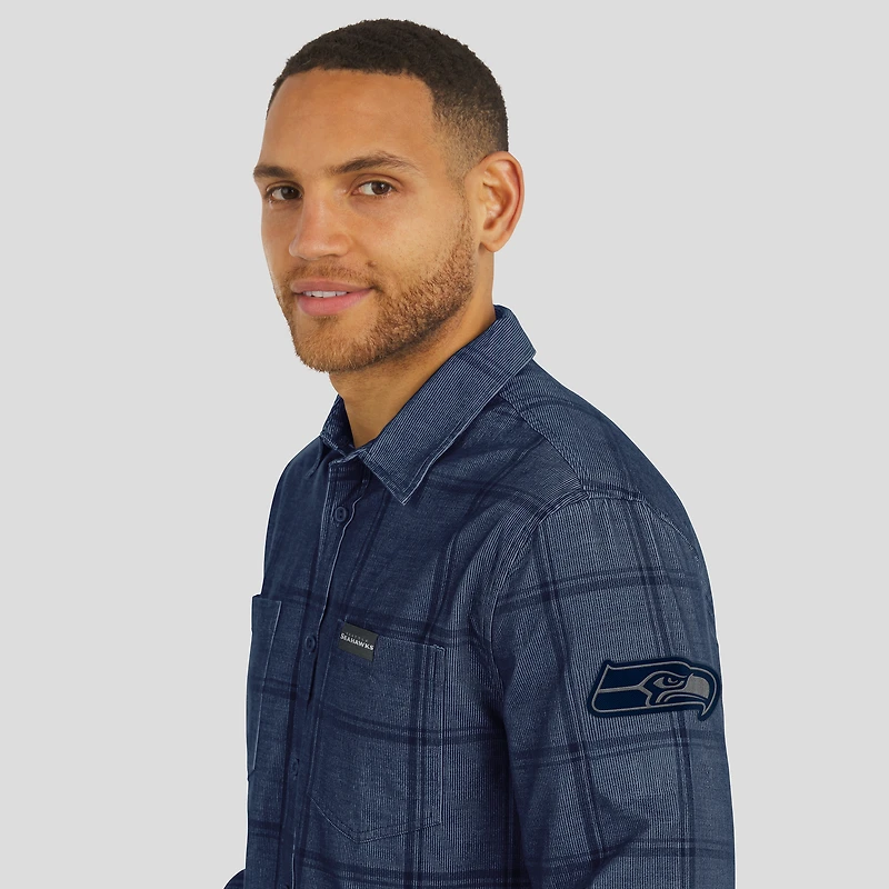 Chemise boutonnée en velours côtelé micro-élastique pour homme, collection Darius Rucker par Fanatics, bleu marine universitaire, Seattle Seahawks