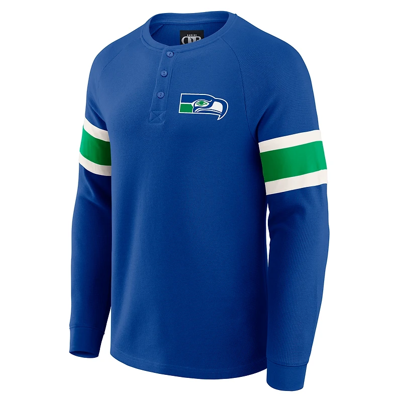 T-shirt Henley à manches longues raglan en tricot gaufré bleu marine universitaire pour homme, collection Darius Rucker par Fanatics, Seattle Seahawks