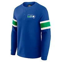 T-shirt Henley à manches longues raglan en tricot gaufré bleu marine universitaire pour homme, collection Darius Rucker par Fanatics, Seattle Seahawks
