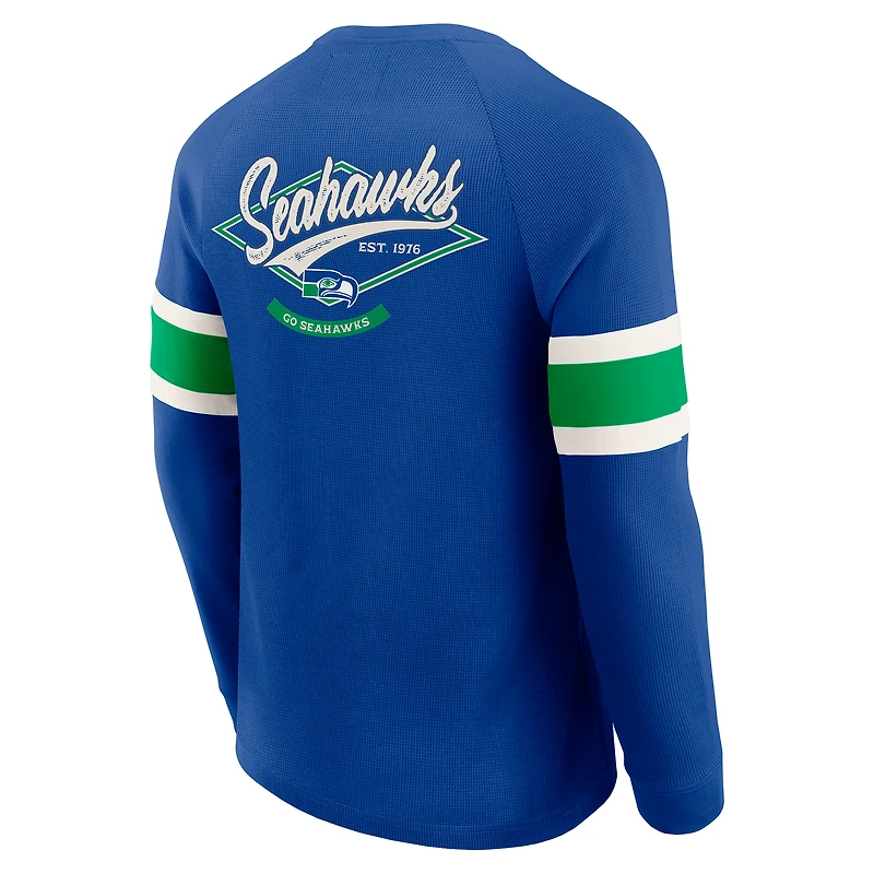 Men's Darius Rucker Collection by Fanatics College Navy Seattle Seahawks Waffle-Knit Raglan Long Sleeve Henley T-Shirt