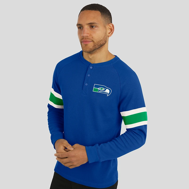 T-shirt Henley à manches longues raglan en tricot gaufré bleu marine universitaire pour homme, collection Darius Rucker par Fanatics, Seattle Seahawks