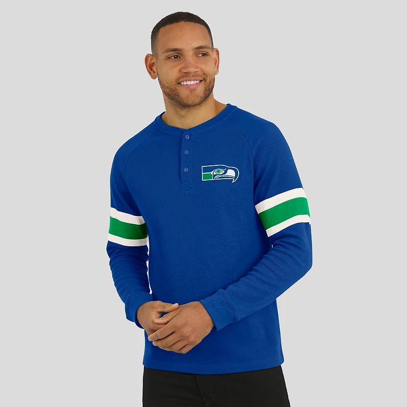 Men's Darius Rucker Collection by Fanatics College Navy Seattle Seahawks Waffle-Knit Raglan Long Sleeve Henley T-Shirt