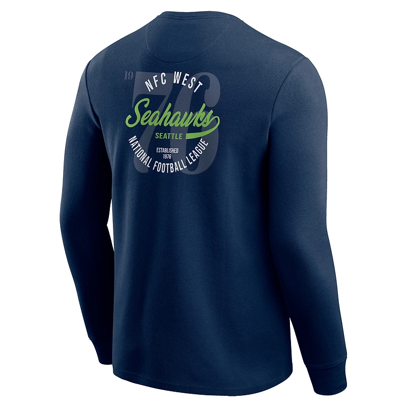 Men's Darius Rucker Collection by Fanatics College Navy Seattle Seahawks Washed Waffle-Knit Long Sleeve T-Shirt