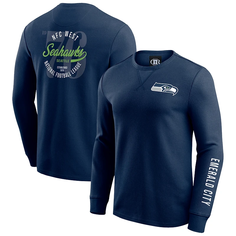 T-shirt à manches longues en tricot gaufré délavé pour homme de la collection Darius Rucker par Fanatics College Navy Seattle Seahawks
