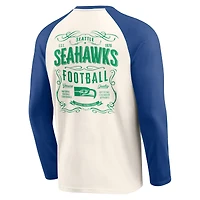 Men's Darius Rucker Collection by Fanatics Cream/Royal Seattle Seahawks Raglan Henley Long Sleeve T-Shirt