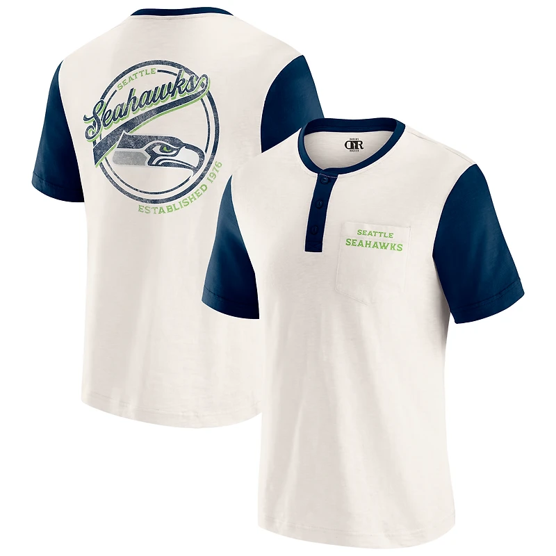 Men's Darius Rucker Collection by Fanatics Cream Seattle Seahawks Henley Colorblock Slub Pocket T-Shirt