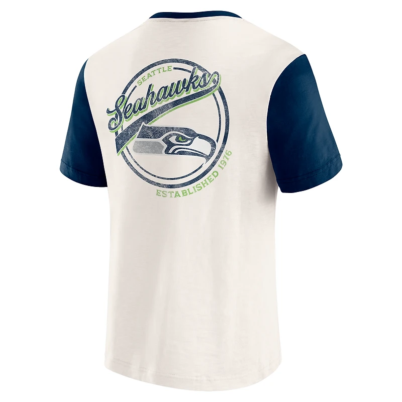 Men's Darius Rucker Collection by Fanatics Cream Seattle Seahawks Henley Colorblock Slub Pocket T-Shirt