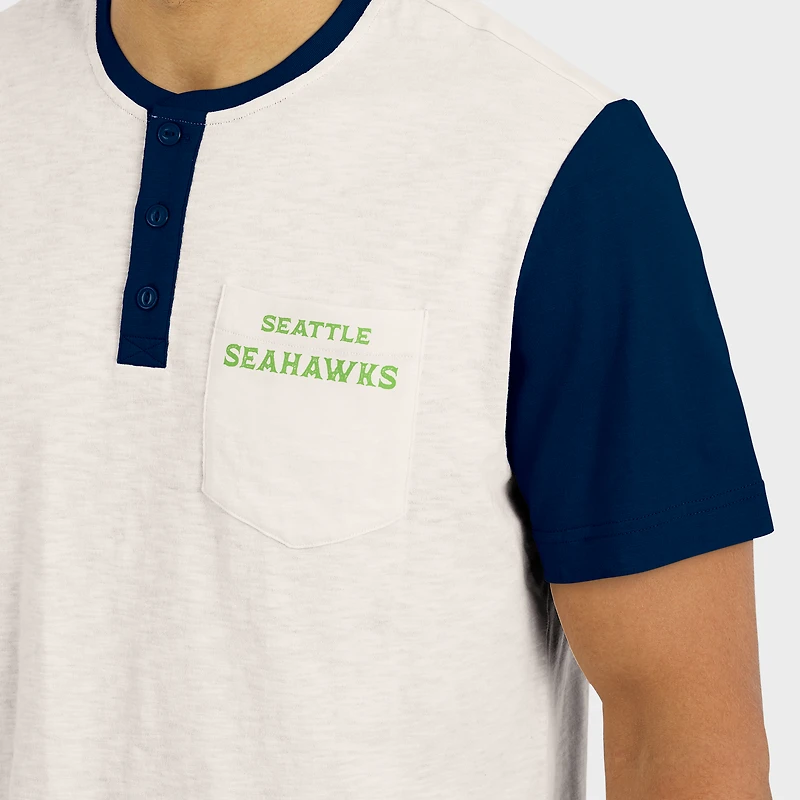 T-shirt Henley à poche colorblock crème pour homme de la collection Darius Rucker par Fanatics des Seattle Seahawks