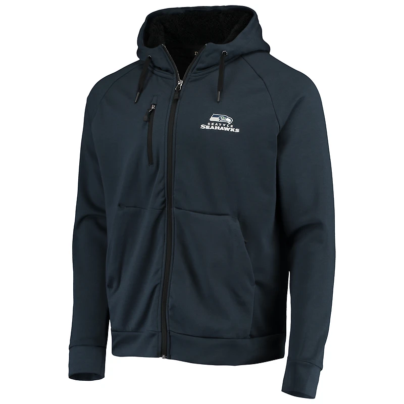 Chandail à capuchon raglan Seattle Seahawks Shag Tri-Blend glissière complète pour hommes Dunbrooke College Navy