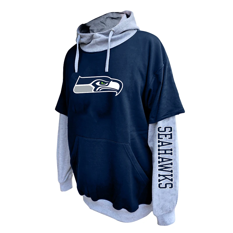 Sweat à capuche Fanatics College Navy/Heather Grey pour homme des Seattle Seahawks, grande taille