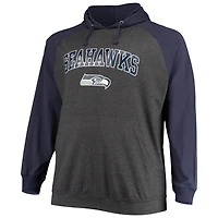 Sweat à capuche léger raglan pour hommes Fanatics College Navy/Heathered Charcoal Seattle Seahawks Big & Tall