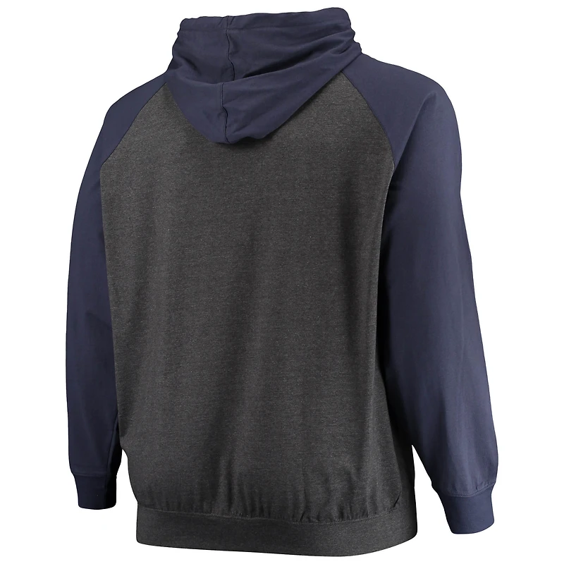 Sweat à capuche léger raglan pour hommes Fanatics College Navy/Heathered Charcoal Seattle Seahawks Big & Tall