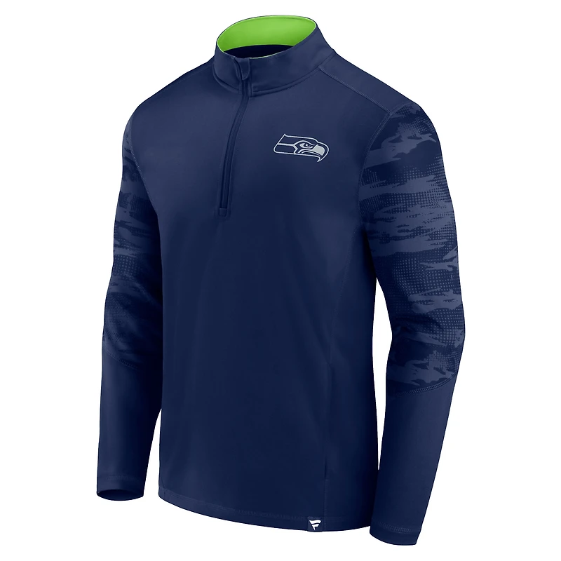 Veste Fanatics College Navy/Vert Fluo pour hommes Seattle Seahawks Defender Quarter-Zip