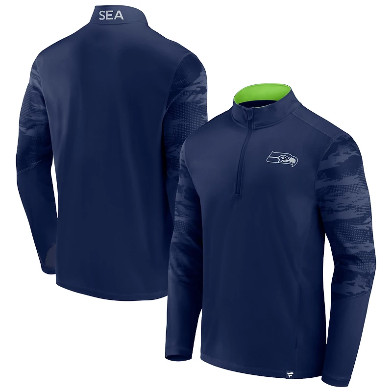 Veste Fanatics College Navy/Vert Fluo pour hommes Seattle Seahawks Defender Quarter-Zip
