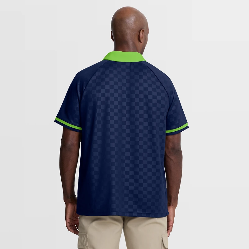 Polo raglan à col en V pour homme Fanatics College, bleu marine/vert fluo, Seattle Seahawks Homerun