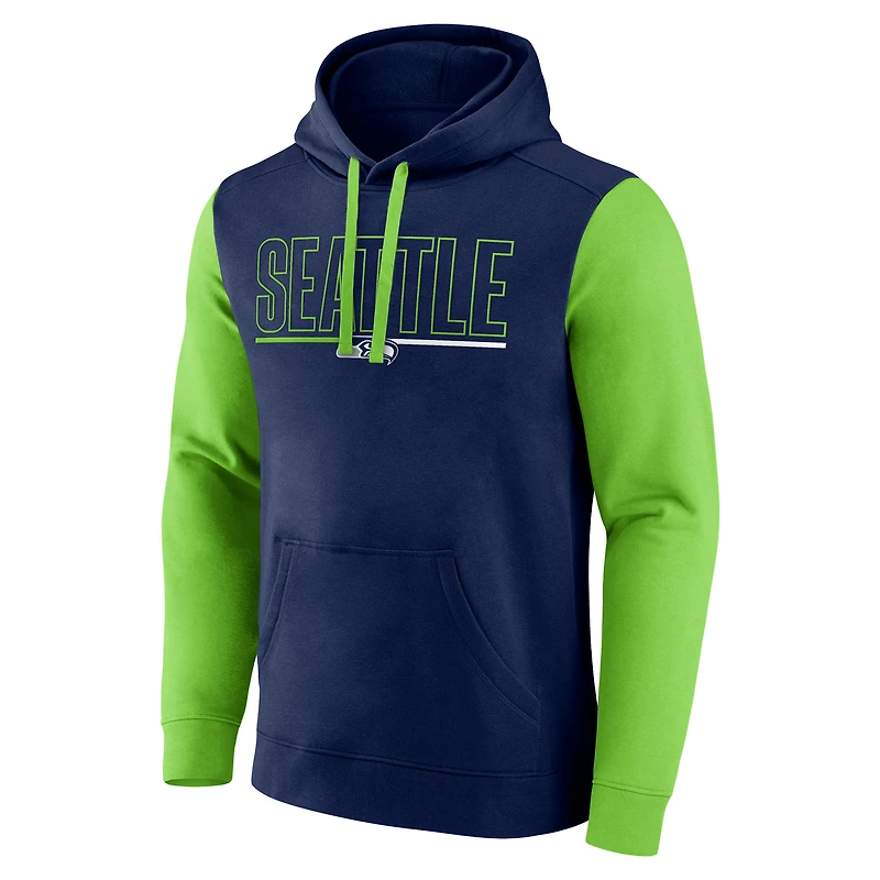 Sweat à capuche Fanatics College Navy/Neon Green Seattle Seahawks Outline pour homme