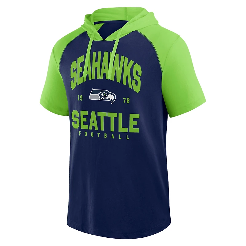 Sweat à capuche manches courtes Fanatics College Navy/Neon Green des Seattle Seahawks Prime pour homme