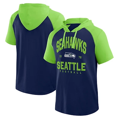 Sweat à capuche manches courtes Fanatics College Navy/Neon Green des Seattle Seahawks Prime pour homme