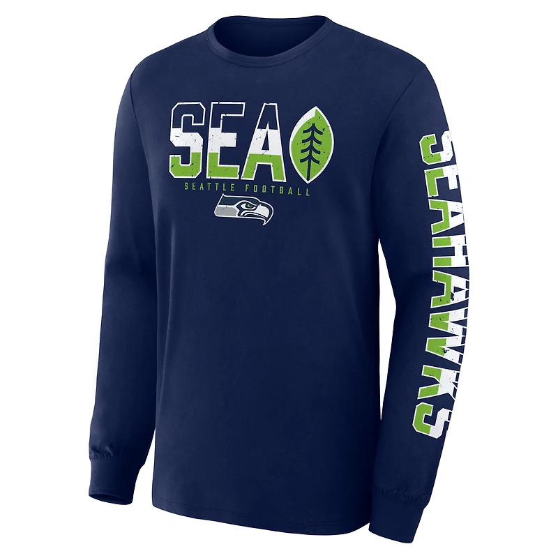 T-shirt à manches longues Fanatics College Navy pour homme, Seattle Seahawks Sweep Legacy