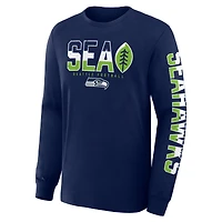 T-shirt à manches longues Fanatics College Navy pour homme, Seattle Seahawks Sweep Legacy