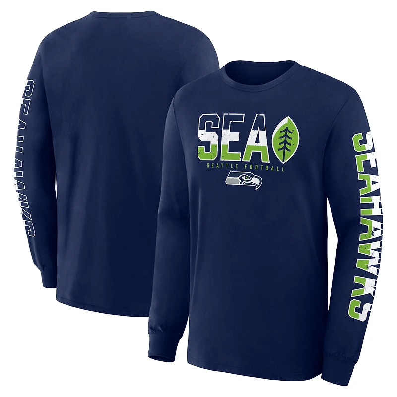 T-shirt à manches longues Fanatics College Navy pour homme, Seattle Seahawks Sweep Legacy