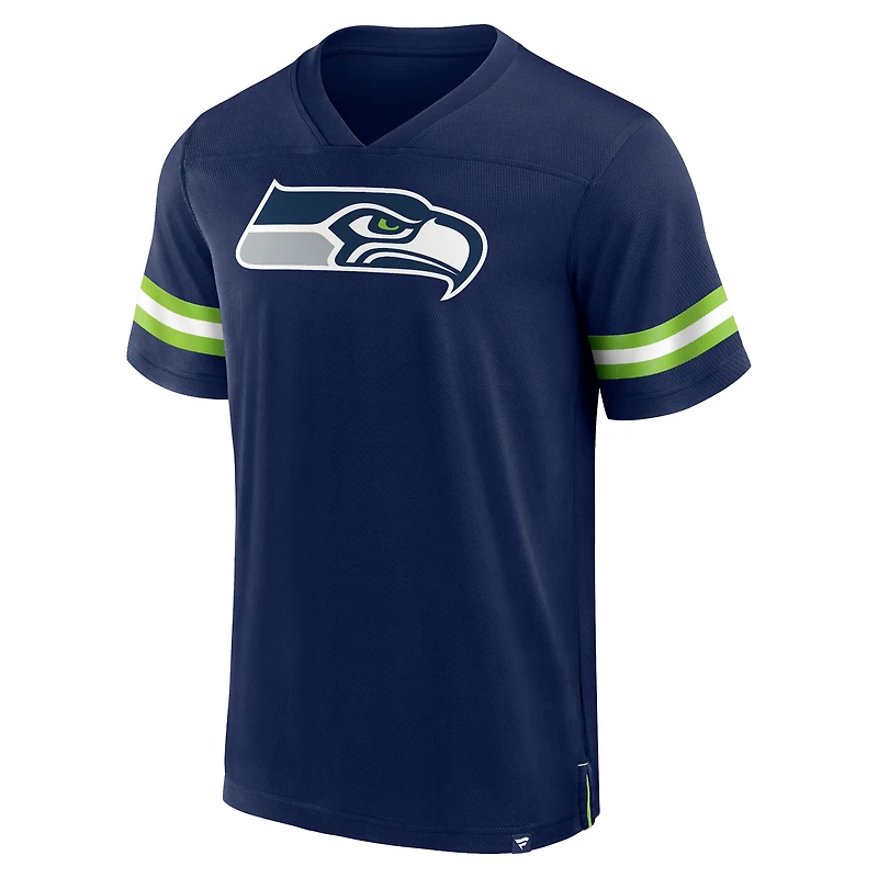 T-shirt en jersey à col V Fanatics College Navy Seattle Seahawks Tackle pour hommes