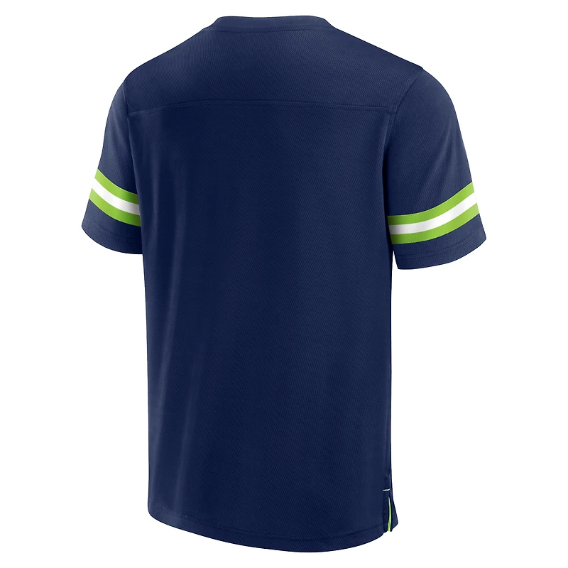 T-shirt en jersey à col V Fanatics College Navy Seattle Seahawks Tackle pour hommes