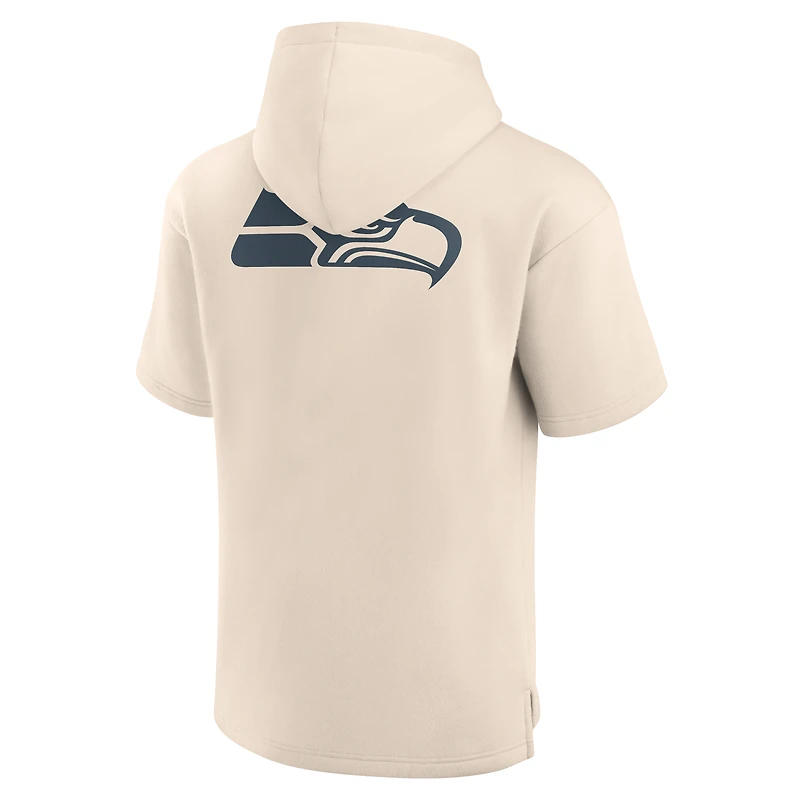 Men's Fanatics Cream Seattle Seahawks Elements Future Ground Lettering Short Sleeve Pullover Hoodie