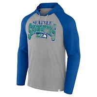 T-shirt à capuche manches longues Fanatics pour hommes gris/royal Seattle Seahawks Under Center