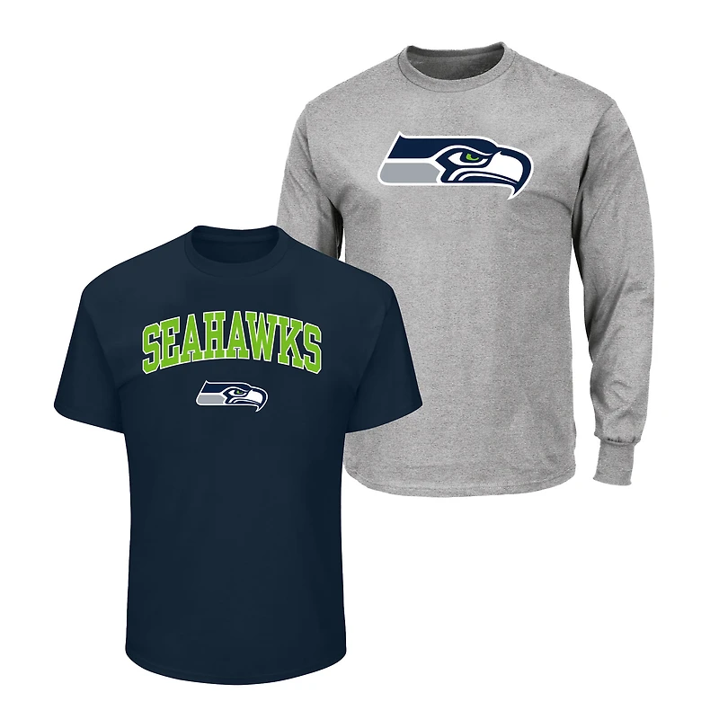 Men's Fanatics Navy/Heather Gray Seattle Seahawks Big & Tall 2-Pack T-Shirt Set