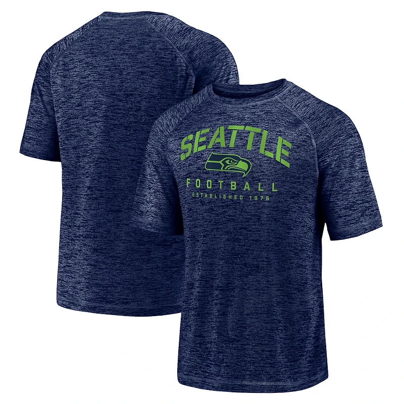T-shirt à teinture spatiale raglan Fanatics Navy Seattle Seahawks Shade Battle Ready pour hommes