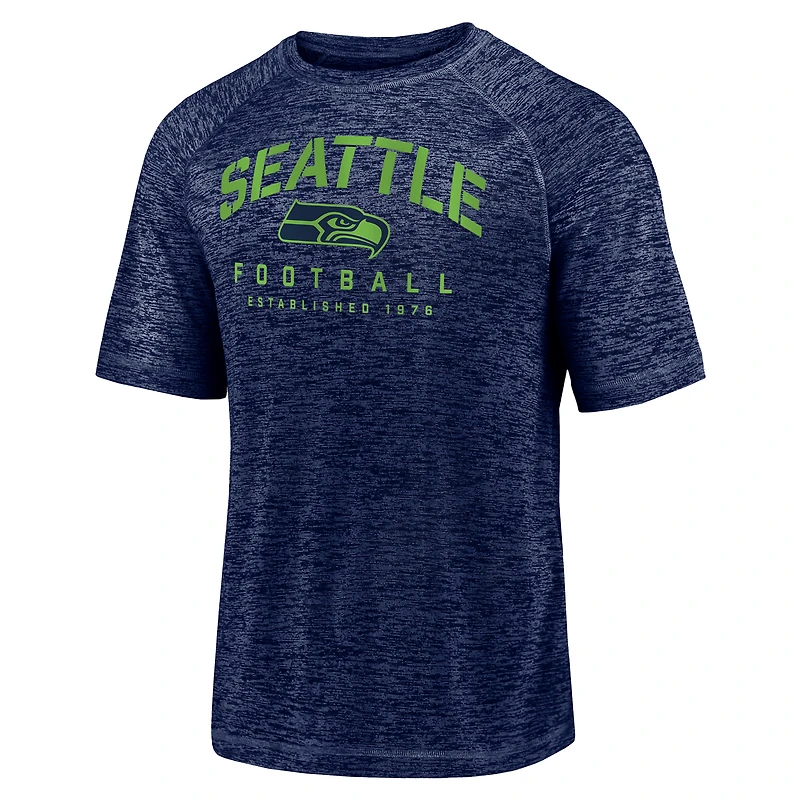 T-shirt à teinture spatiale raglan Fanatics Navy Seattle Seahawks Shade Battle Ready pour hommes