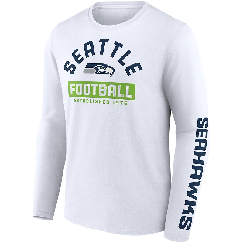 T-shirt blanc à manches longues Fanatics Seattle Seahawks pour hommes