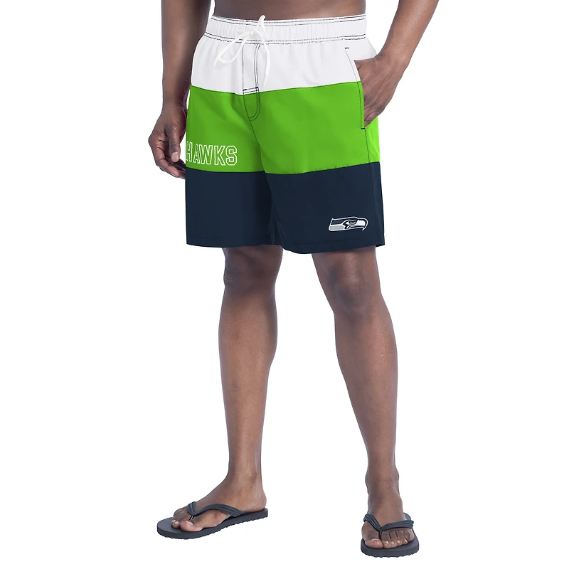 Men's G-III Sports by Carl Banks  College Navy/Neon Green Seattle Seahawks Sunrise Volley Swim Shorts