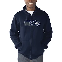Sweat à capuche entièrement zippé avec logo principal Seattle Seahawks G-III Sports by Carl Banks College Navy pour homme