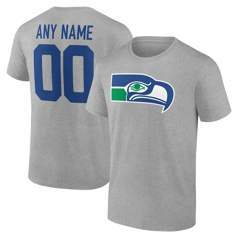 T-shirt gris authentique classique pour homme des Seattle Seahawks, personnalisé avec nom et numéro.