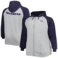 Veste à capuche raglan fermeture éclair intégrale Seattle Seahawks Big & Tall pour homme, gris chiné