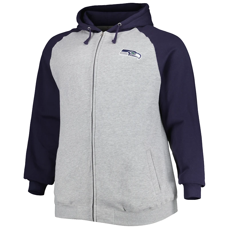 Veste à capuche raglan fermeture éclair intégrale Seattle Seahawks Big & Tall pour homme, gris chiné