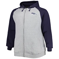 Veste à capuche raglan fermeture éclair intégrale Seattle Seahawks Big & Tall pour homme, gris chiné