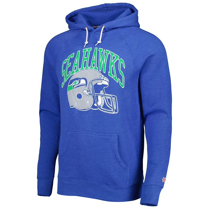 Homage Royal Seattle Seahawks Retro Helmet Tri-Blend Raglan Sweat à capuche pour homme
