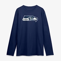 T-shirt à manches longues pour homme, logo athlétique universitaire, marine, Seattle Seahawks, principal
