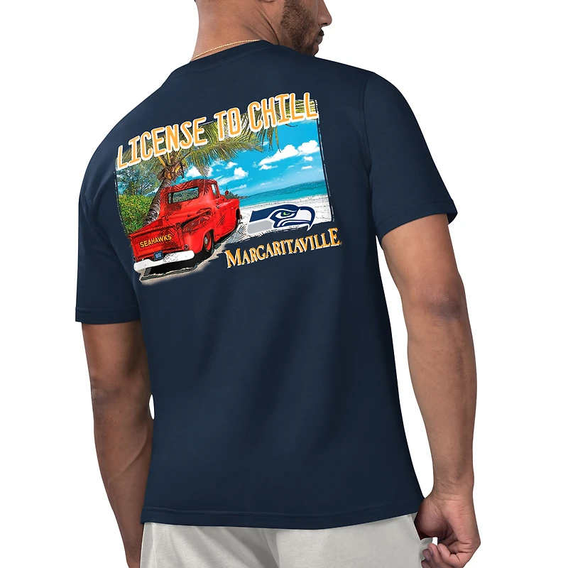 Margaritaville College Navy Seattle Seahawks License to Chill T-shirt pour hommes