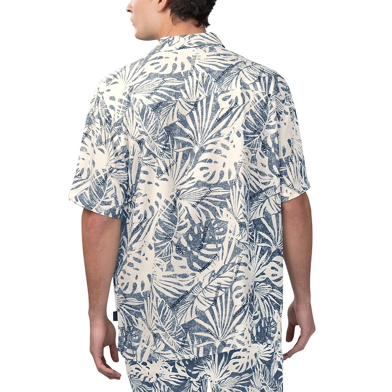 Chemise boutonnée de fête à imprimé Monstera délavé au sable Margaritaville Tan Seattle Seahawks pour hommes