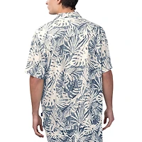 Chemise boutonnée de fête à imprimé Monstera délavé au sable Margaritaville Tan Seattle Seahawks pour hommes