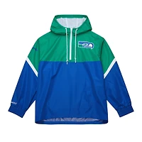 Men's Mitchell & Ness Green/Royal Seattle Seahawks Tie Breaker Vintage Logo Lightweight Anorak Half-Zip Windbreaker