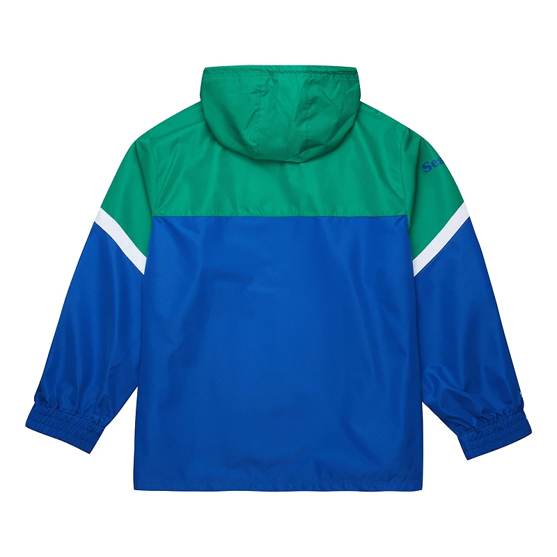 Men's Mitchell & Ness Green/Royal Seattle Seahawks Tie Breaker Vintage Logo Lightweight Anorak Half-Zip Windbreaker